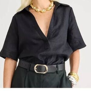 J. Crew Bungalow Black Linen Popover Top